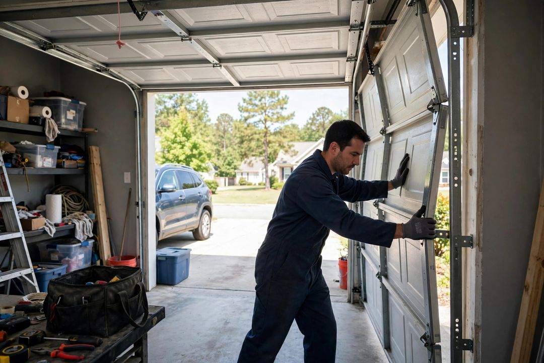 Technician at work — Door off its tracks